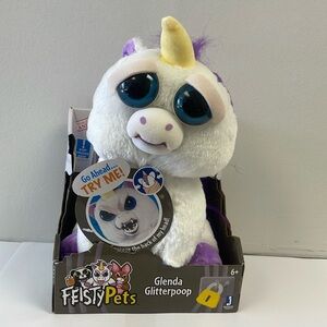 Feisty Pets 2015 9" Unicorn Glenda Glitterpoop White Plush Toy NEW with tags